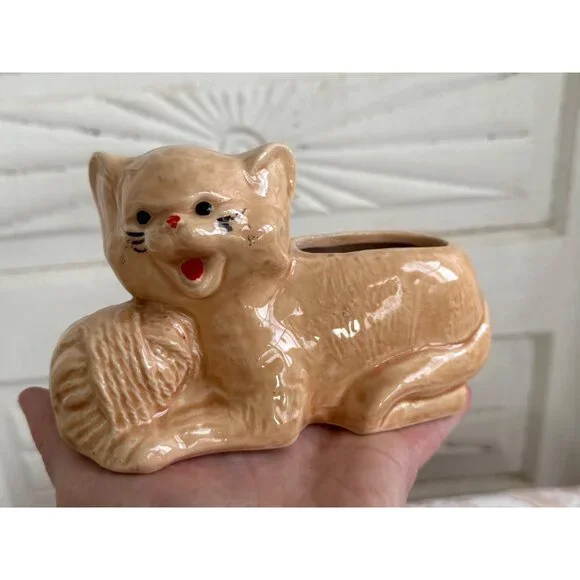 Vintage 50's McCoy Pottery Beige Kitten Cat Planter - Picture 14 of 14